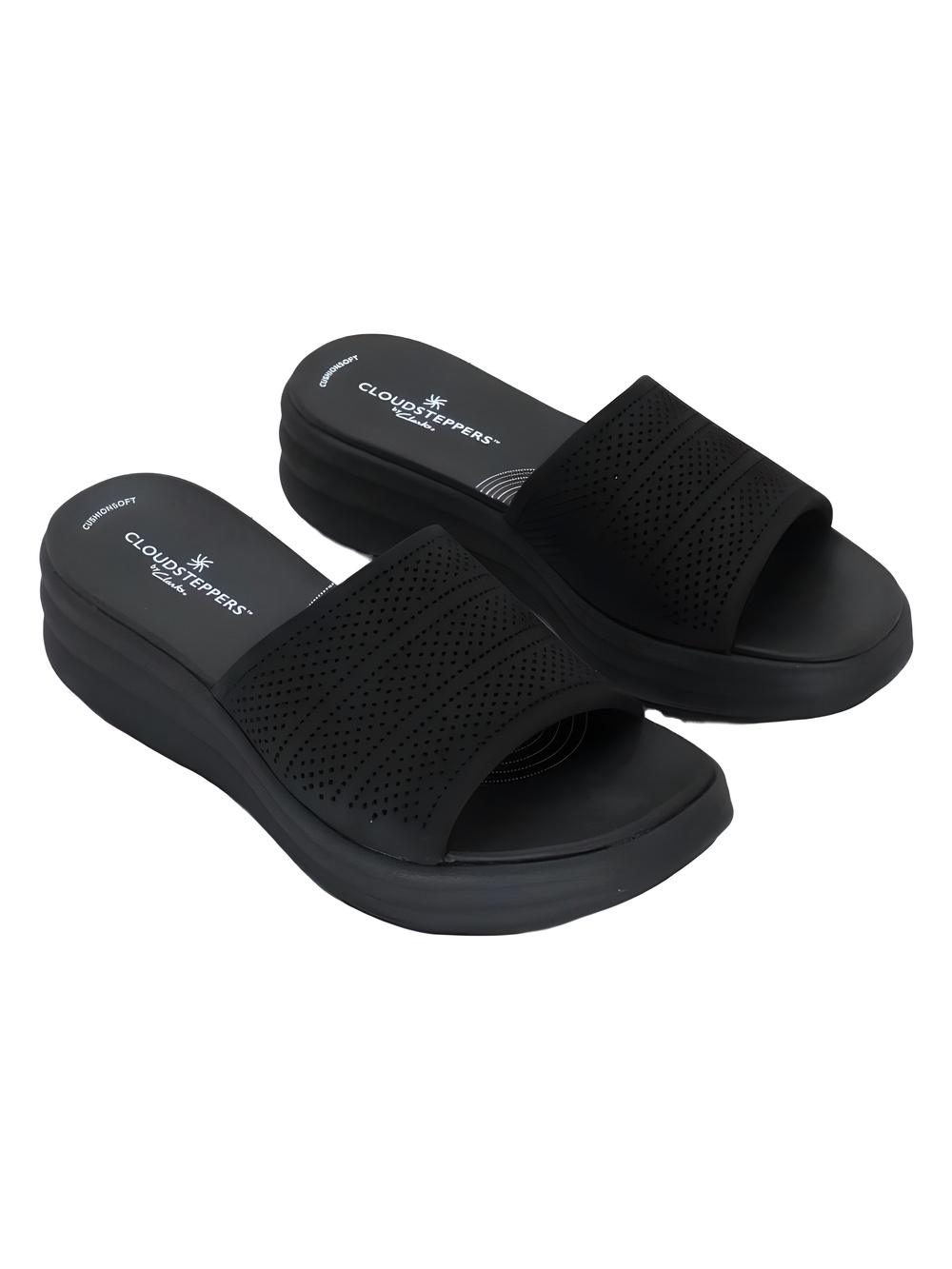 Clarks Cloudsteppers Drift Twist Black Wedge Slide Sandals Size 5M - Picture 4 of 6